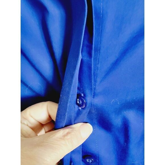 Chico's 1 No‎ Iron Top Blouse Button Front Royal Blue Long Sleeve Cotton Medium - Picture 4 of 7